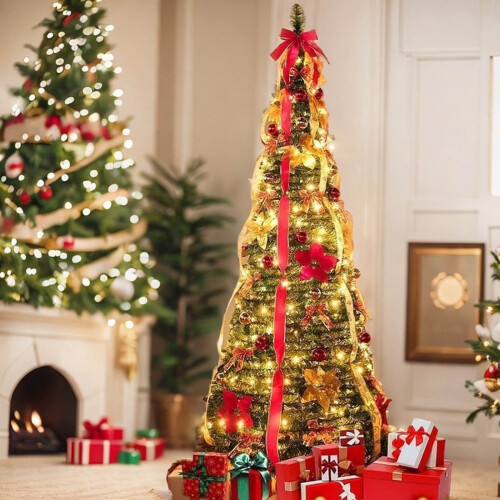 5ft Pre-Lit Folding Christmas Tree with 160 Warm White LEDs 2