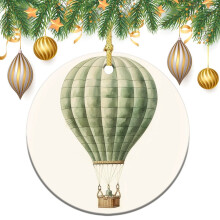 Hot Air Balloon Ornament Vintage Sage Green Ceramic 3 inch