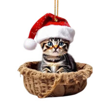 Grey Tabby Cat Christmas Ornament with Hat