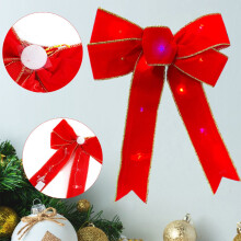 LED Christmas Wreath with Red Velvet Bows 24 Inch
