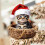 Weihnachtsschmuck: Graue getigerte Katze mit Hut 2