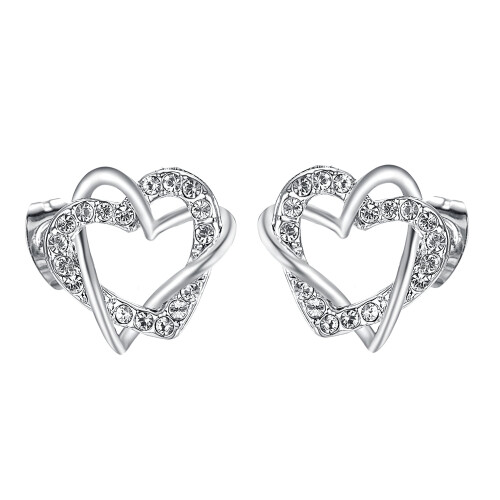 Heart Stud Earrings, 18K White Gold Plated, 13mm 1