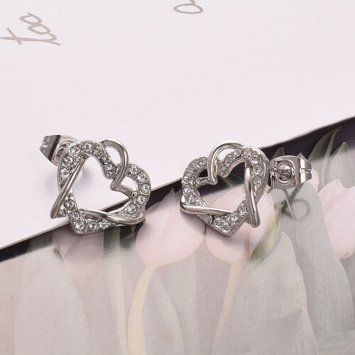 Heart Stud Earrings, 18K White Gold Plated, 13mm 2
