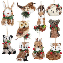 10-teiliges Weihnachtsornament-Set aus Sisal mit Waldtiermotiven