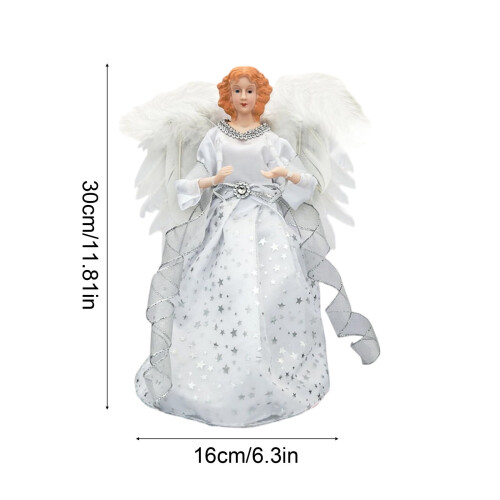 Weißer Engel-Baumspitzenaufsatz mit Lichtern, 30 cm 2