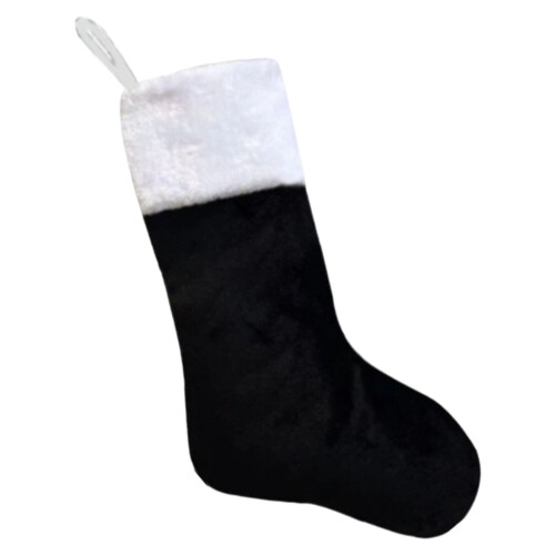Schwarzer Plüsch-Weihnachtsstrumpf mit weißem Bündchen, 43 cm