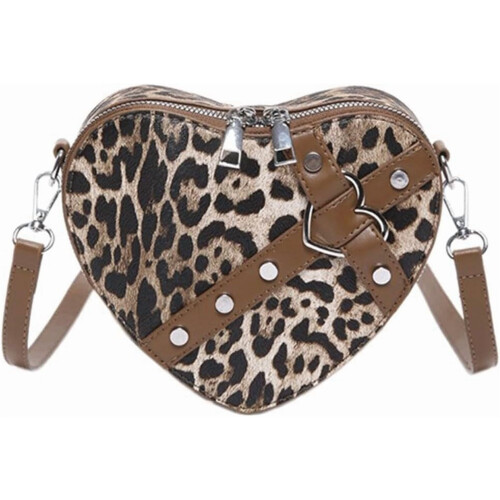 Pochette a forma di cuore con stampa leopardata e tracolla removibile