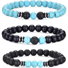 Armbandenset voor heren met tijgeroog en onyx, 8 mm rekbaar.