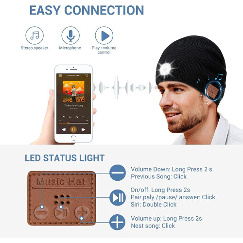 Καπέλο Bluetooth με φως LED, μαύρο 1