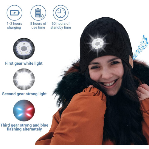 Καπέλο Bluetooth με φως LED, μαύρο 2