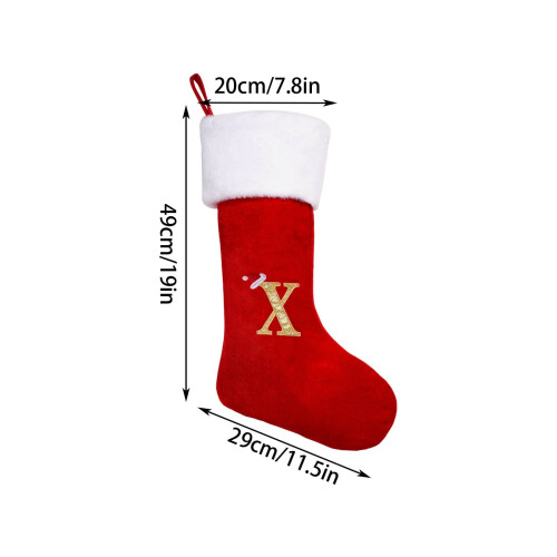 Roter Samt-Weihnachtsstrumpf mit X-Initial und Weiß 2