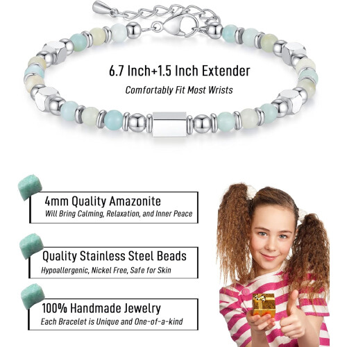 Βραχιόλι με χάντρες Amazonite για κορίτσια – Ρυθμιζόμενο 4 χιλ. 2