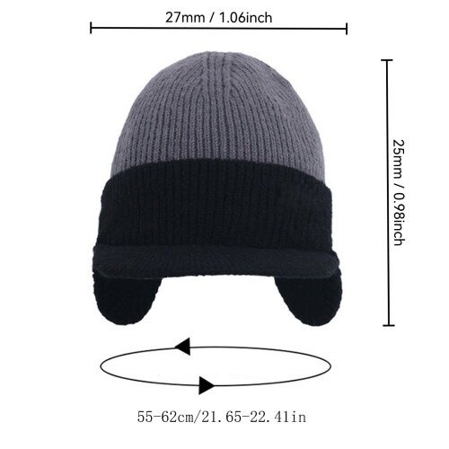 Knitted Beanie with Visor and Earflaps Fleece-Lined Black 1