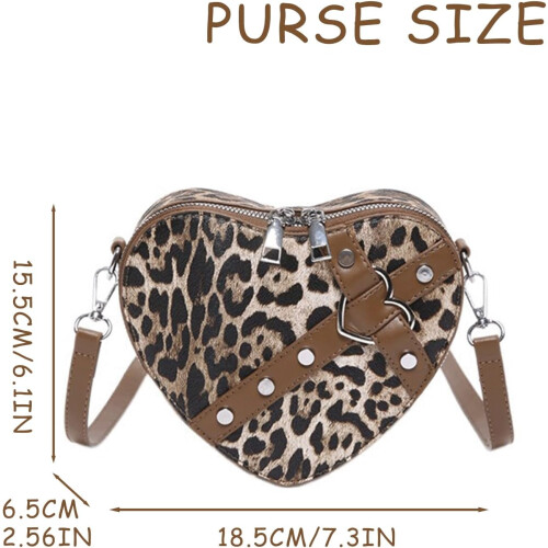 Pochette a forma di cuore con stampa leopardata e tracolla removibile 2