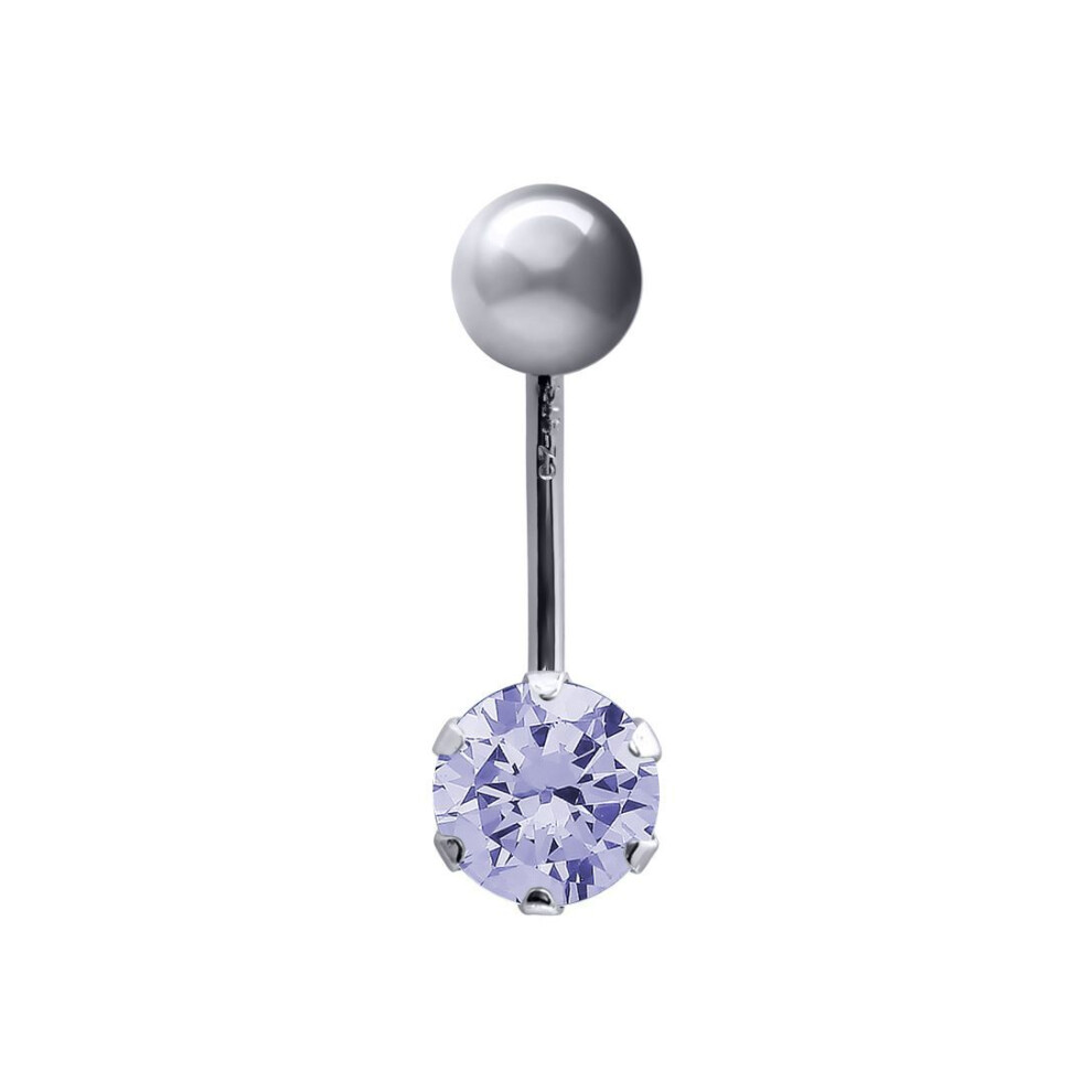 Jewelco London (Lilac) Ladies 9Ct White Gold 6Mm Cubic Zirconia Solitaire Banana Belly Bar Body Piercing 10Mm - Jbj101-Abc