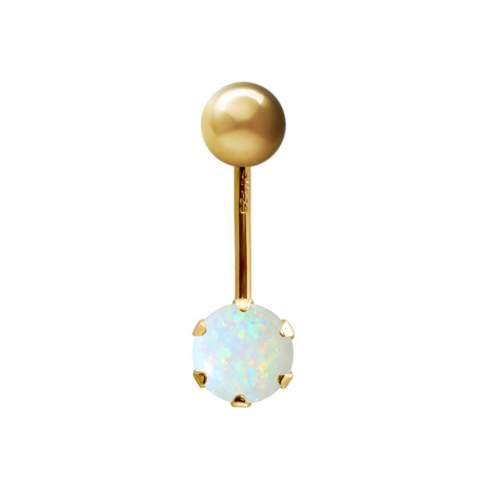 Jewelco London (White Iridescent) Ladies 9Ct Yellow Gold 6Mm Cubic Zirconia Solitaire Banana Belly Bar Body Piercing 10Mm - Jbj100-Abc