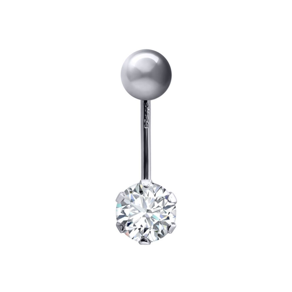 Jewelco London (White) Ladies 9Ct White Gold 6Mm Cubic Zirconia Solitaire Banana Belly Bar Body Piercing 10Mm - Jbj101-Abc