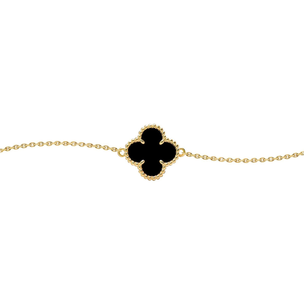 Jewelco London Gold-Plated Silver Black Clover Onyx Lucky Charm Chain Bracelet 7-8.5" - Abb237-Gp
