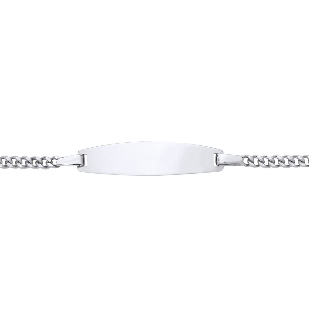 Jewelco London Kids Rhodium Plated Sterling Curb Chain Oval Bar Identity Id Bracelet 5Mm 5.5 Inch - Id26rh Silver