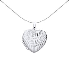 Jewelco London Ladies Rhodium Plated Sterling Silver Engraved Angel Wings Love Heart Locket Pendant Necklace - LK71