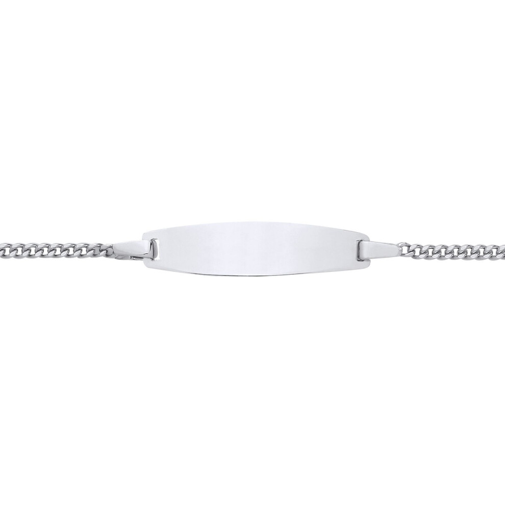 Jewelco London Kids Rhodium Plated Sterling Curb Chain Oval Bar Identity Id Bracelet 5 + 1 Inch - Id48 Silver