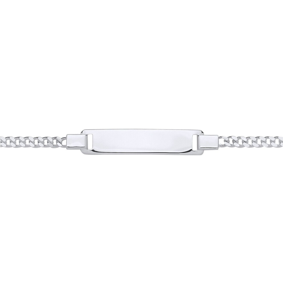 Jewelco London Kids Rhodium Plated Sterling Classic Curb Identity Id Bar Bracelet 6 Inch - Id52 Silver