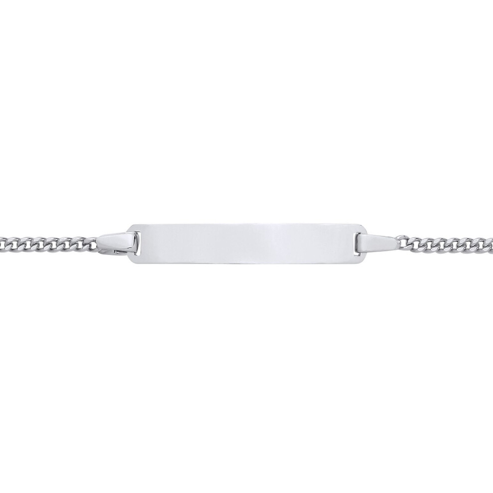Jewelco London Kids Rhodium Plated Sterling Classic Curb Identity Id Bar Bracelet 5 + 1 Inch - Id49 Silver