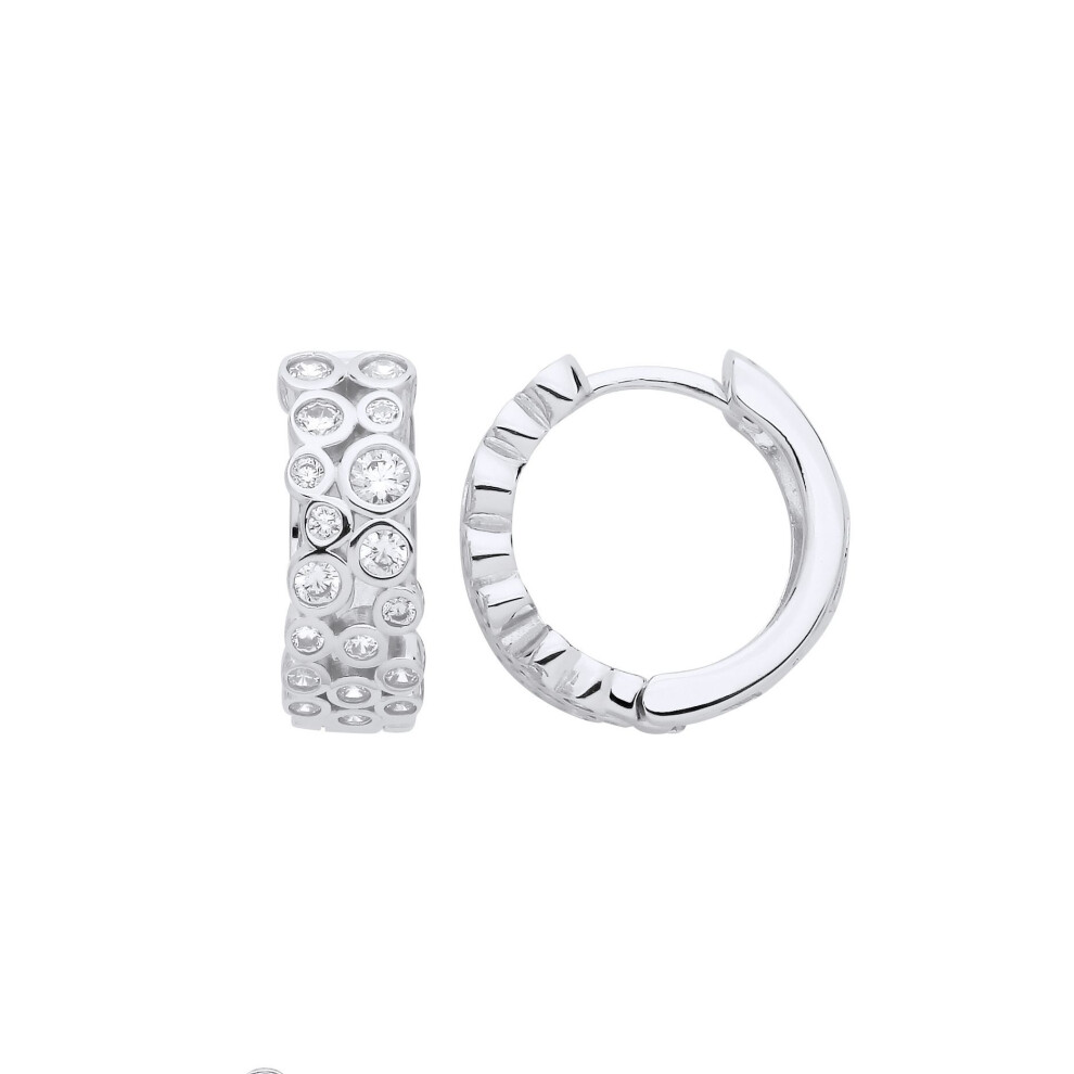 Jewelco London Ladies Rhodium Plated Sterling Cz Assorted Bubbles Eternity Huggie Hoop Earrings - Eag1238 Silver