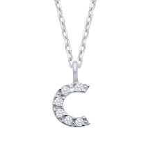 Jewelco London Ladies Rhodium Plated Sterling Silver Encrusted Mini Initial Pendant Necklace 16 + 1 inch - GIN6C