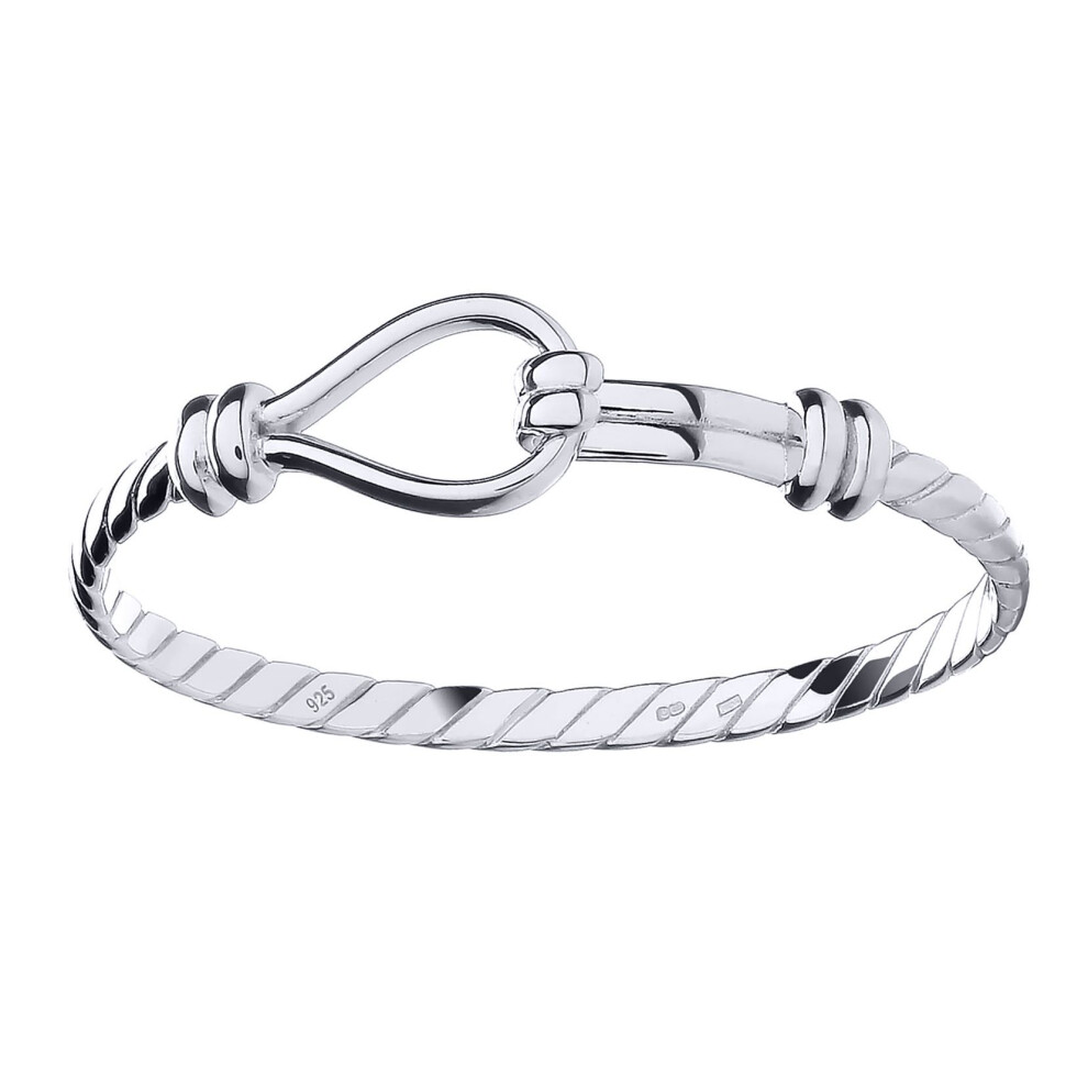 Jewelco London Kids Rhodium Plated Sterling Rope Stirrup Hook 4Mm Bangle Bracelet, 5" - Akb032 Silver