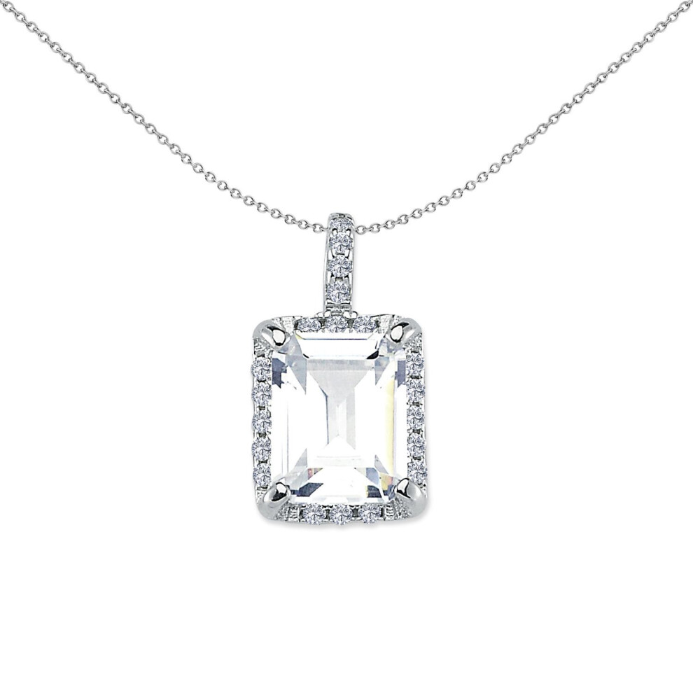 Jewelco London Ladies Rhodium Plated Sterling Round & Emerald-Cut Cubic Zirconia Halo Solitaire Solitaire Pendant - Apd161 Silver