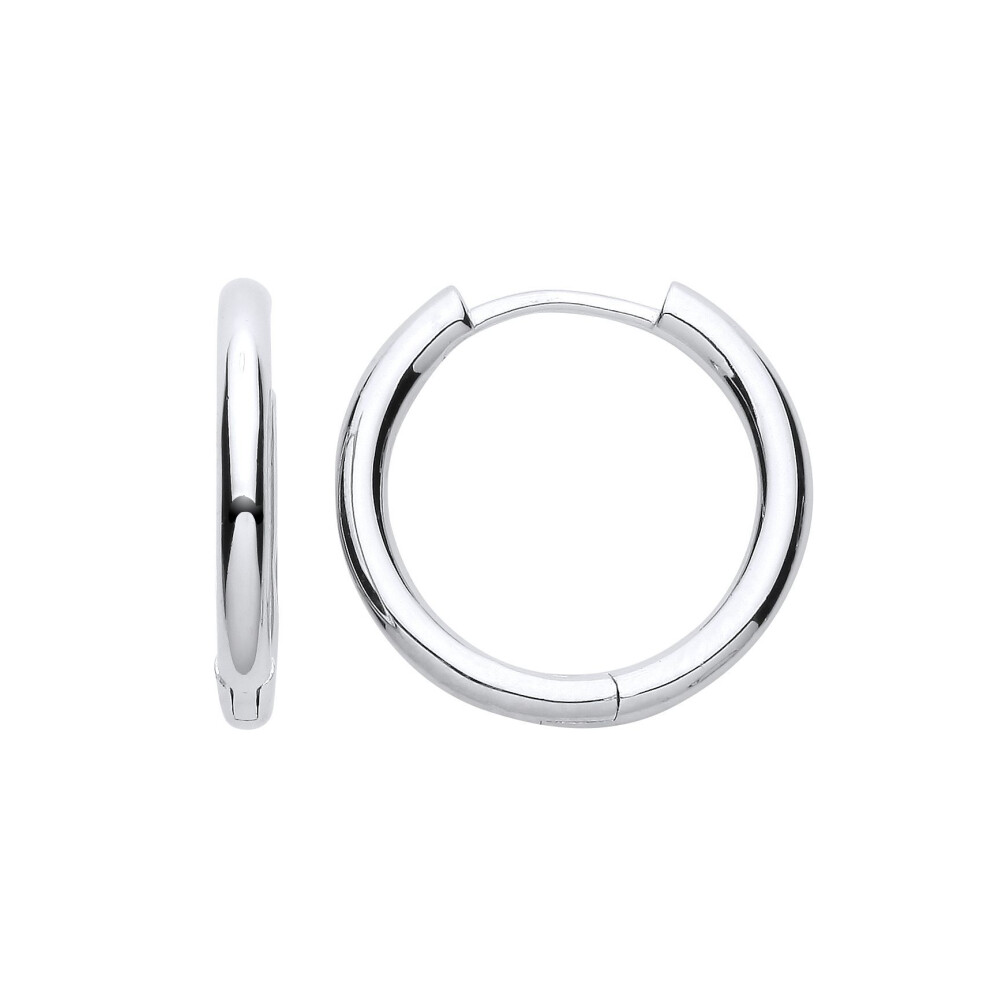 Jewelco London Ladies Rhodium Plated Sterling Silver Round Tube Polished Hinged Huggie Hoop Earrings 21Mm 2.5Mm - Eag1030