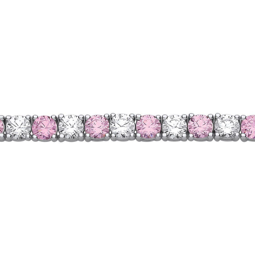 Jewelco London Ladies Rhodium Plated Sterling Pink Cz 4 Claw Eternity Line Tennis Bracelet 3Mm 5.5 Inch - Gvb094p-5.5 Silver