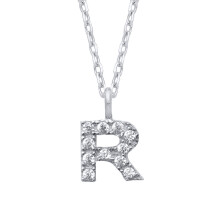 Jewelco London Ladies Rhodium Plated Sterling Silver Encrusted Mini Initial Pendant Necklace 16 + 1 inch - GIN6R