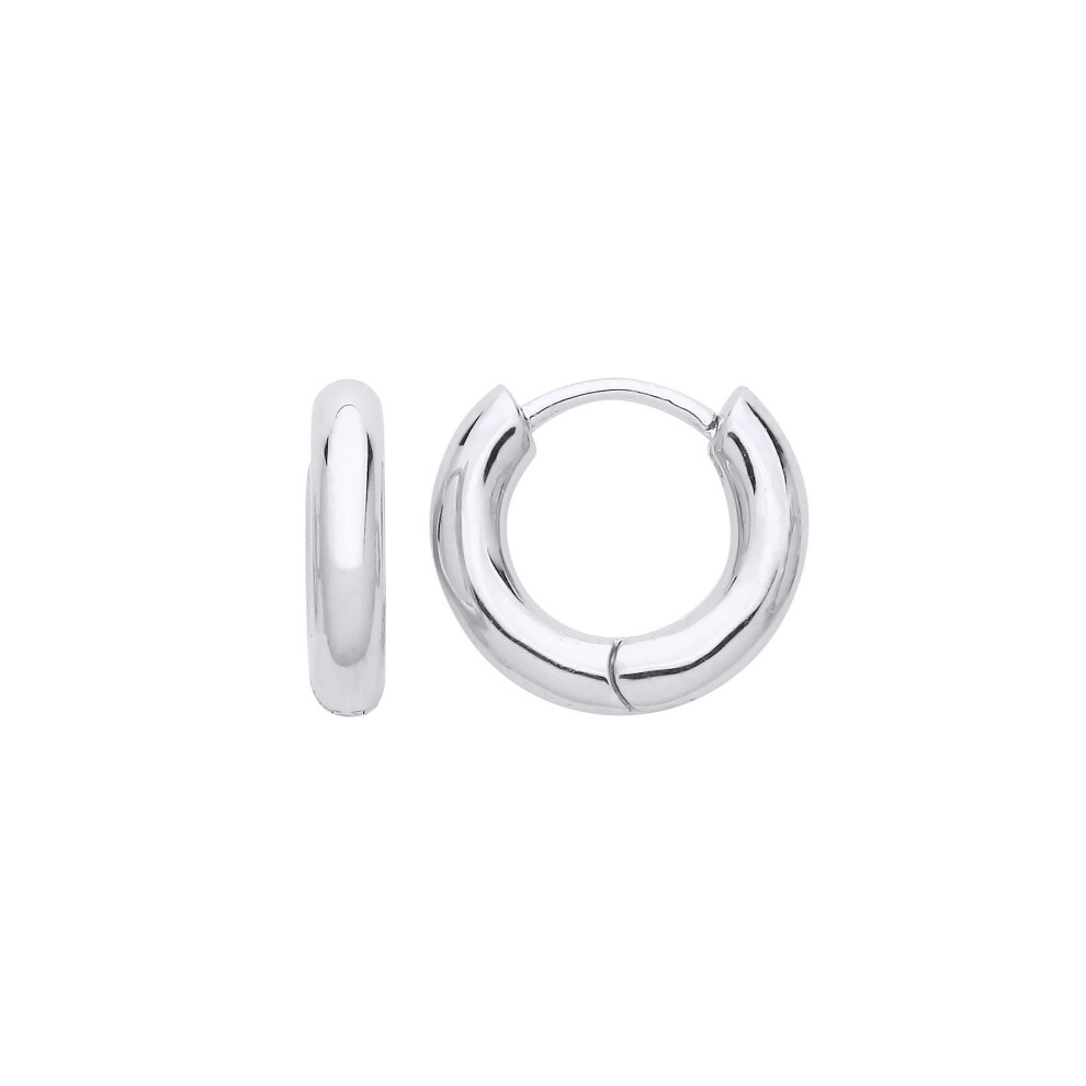 Jewelco London Ladies Rhodium Plated Sterling Silver Macaroni Round Tube Huggie Hoop Earrings 14Mm 3Mm - Eag1227