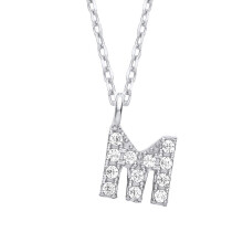 Jewelco London Ladies Rhodium Plated Sterling Silver Encrusted Mini Initial Pendant Necklace 16 + 1 inch - GIN6M