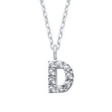 Jewelco London Ladies Rhodium Plated Sterling Silver Encrusted Mini Initial Pendant Necklace 16 + 1 inch - GIN6D