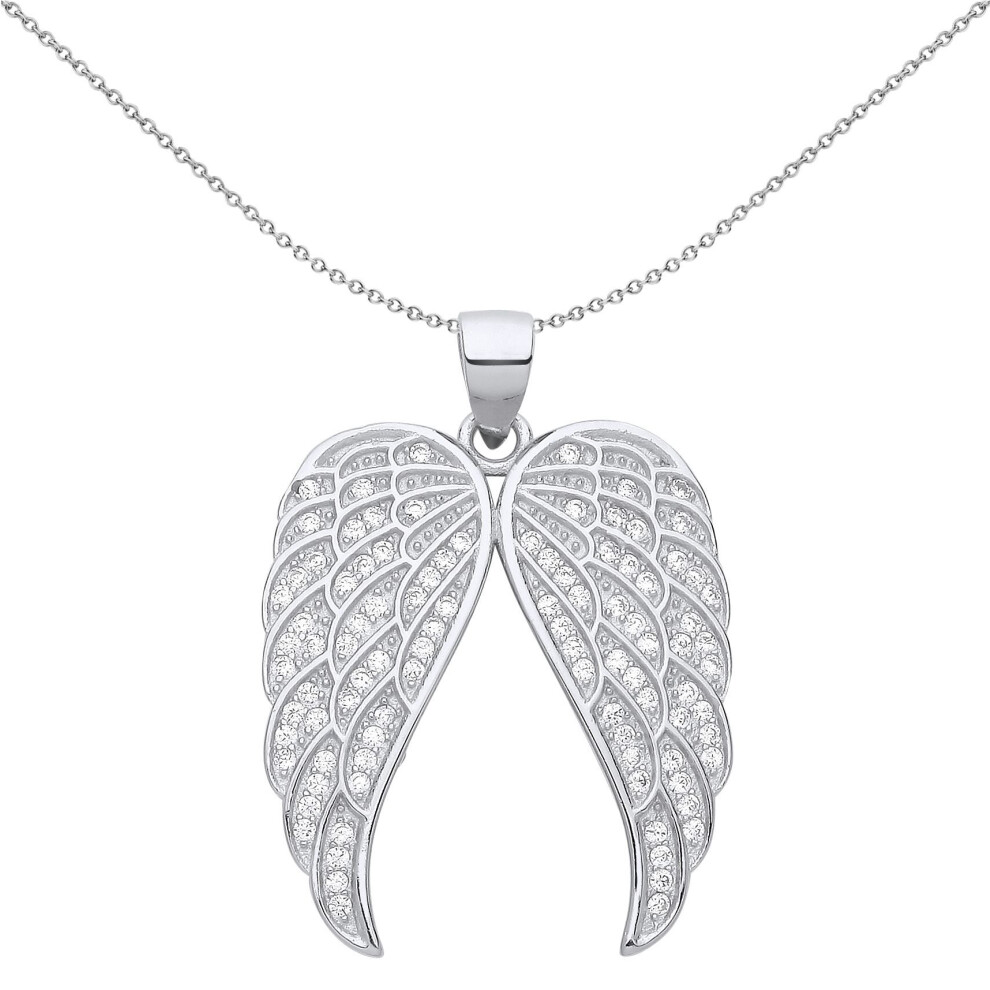 Jewelco London Ladies Rhodium Plated Sterling Silver Cz Folded Butterfly Angel Wings Pendant Necklace - Gvp658