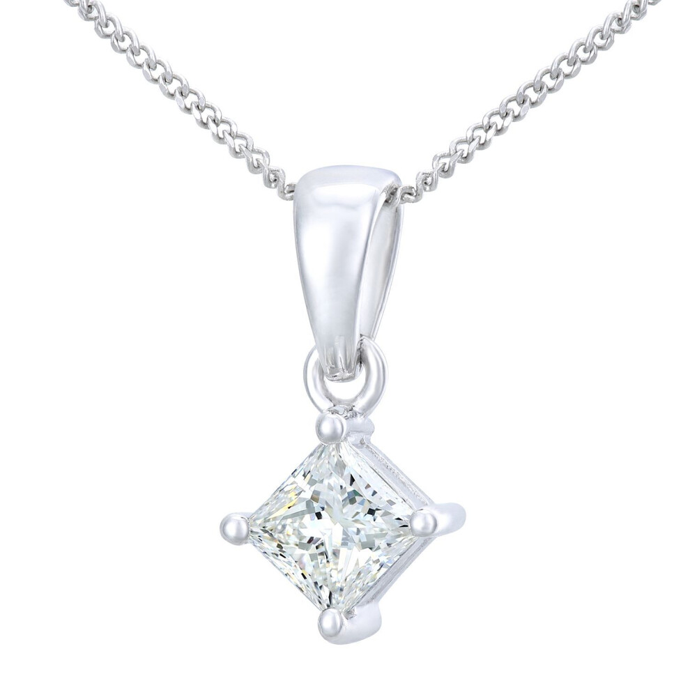 Jewelco London 18Ct White Gold Princess 1/2Ct Diamond Solitaire Pendant Necklace 18 Inch 46Cm - Pp0axl4837w18jpk