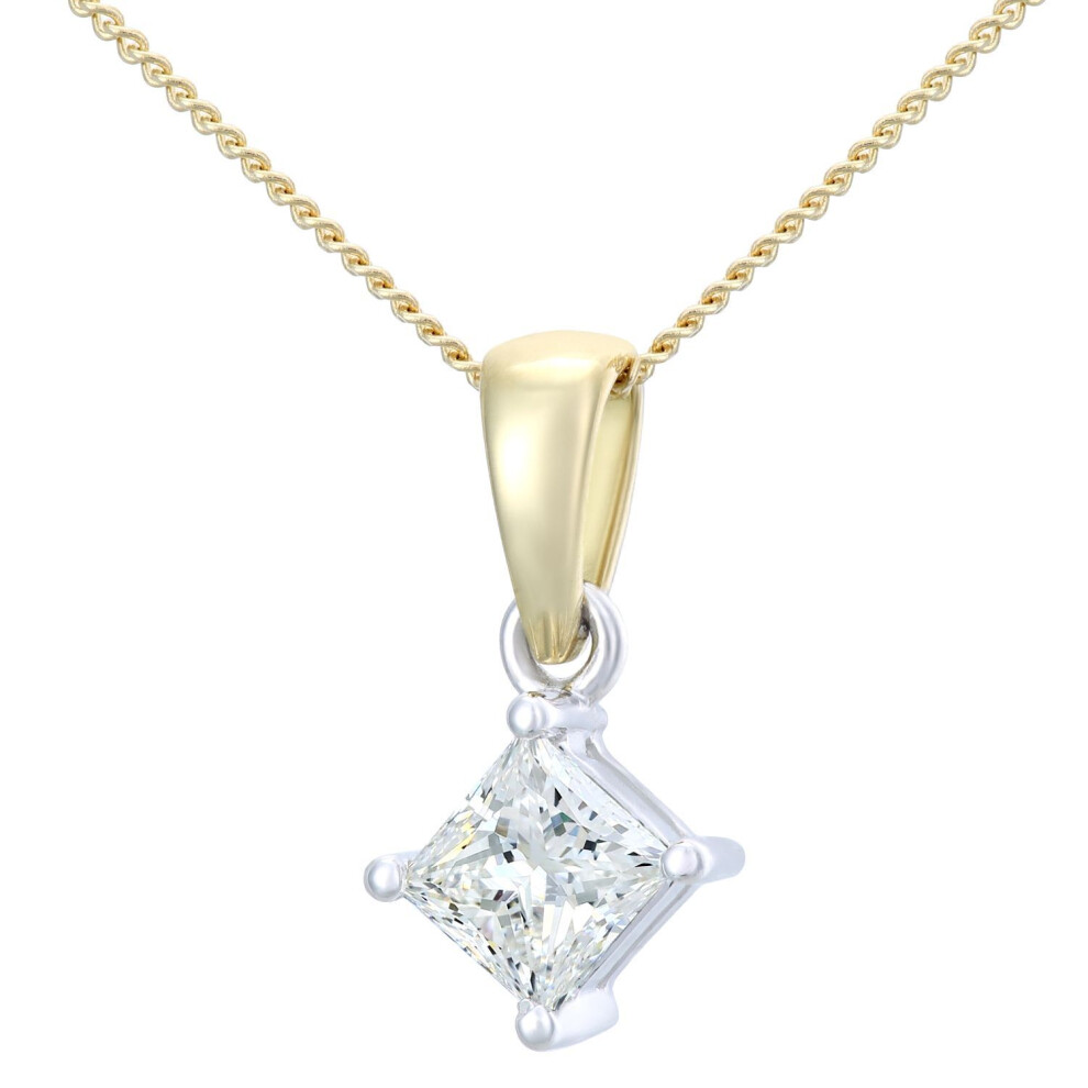 Jewelco London 18Ct Yellow Gold Princess 1/2Ct Diamond Solitaire Pendant Necklace 18 Inch 46Cm - Pp0axl4837y18jpk