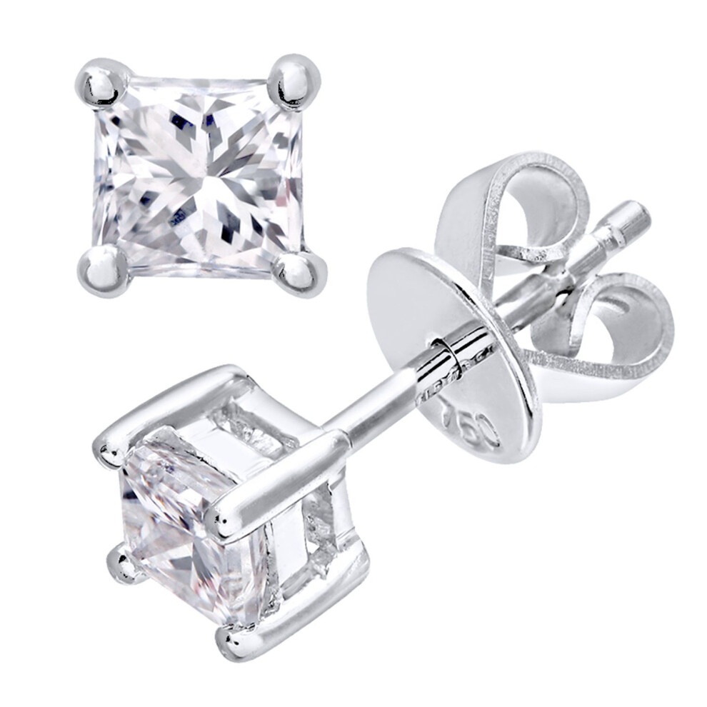 Jewelco London 18Ct White Gold Princess 1/2Ct Diamond Solitaire Stud Earrings - Pe0axl4421w18jpk