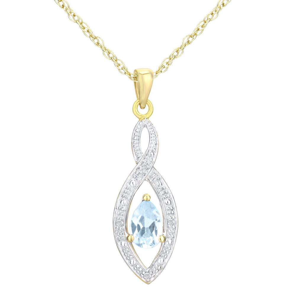 Jewelco London 9Ct Yellow Gold Round 1.5Pts Diamond Pear 0.48Ct Blue Topaz Teardrop Pendant Necklace 18 Inch 46Cm - Pp0axl3616ybt