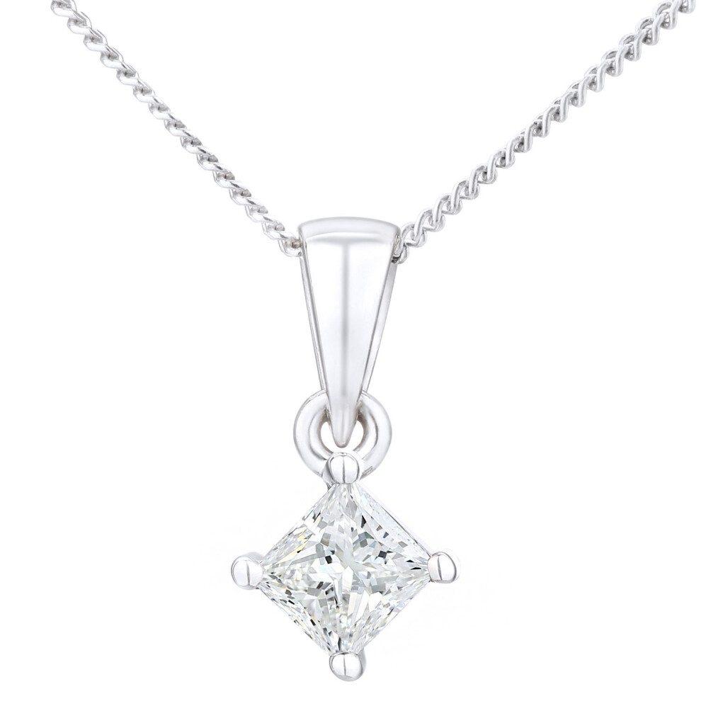 Jewelco London Platinum Princess 1/3Ct Diamond Solitaire Pendant Necklace 18 Inch 46Cm - Pp0axl4836ptjpk