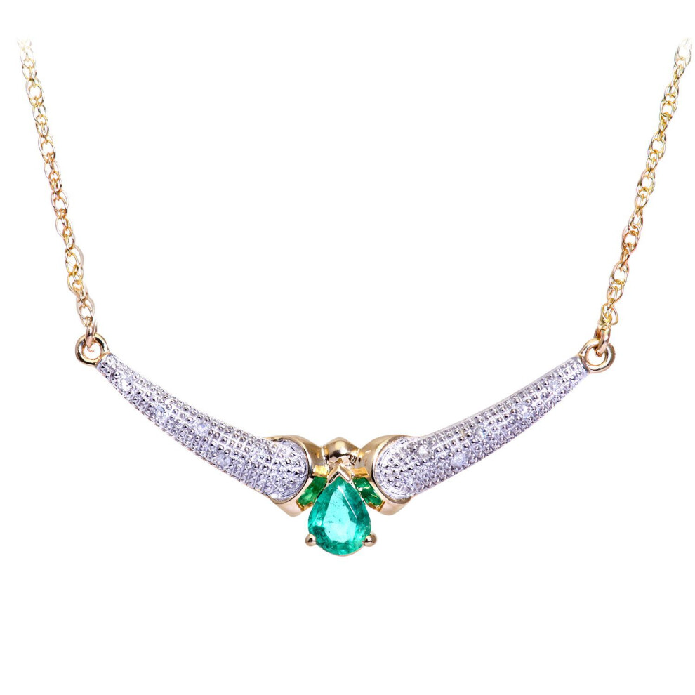Jewelco London 9Ct Yellow Gold Round 5Pts Diamond Oval 1/4Ct Emerald Teardrop Lavalier Necklace 18 Inch 46Cm - Pneaxl01390yem