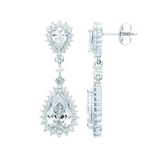Jewelco London Ladies Rhodium Plated Sterling Silver Pear CZ Fiery Snowflake Chandelier Cluster Drop Earrings - EAG1085