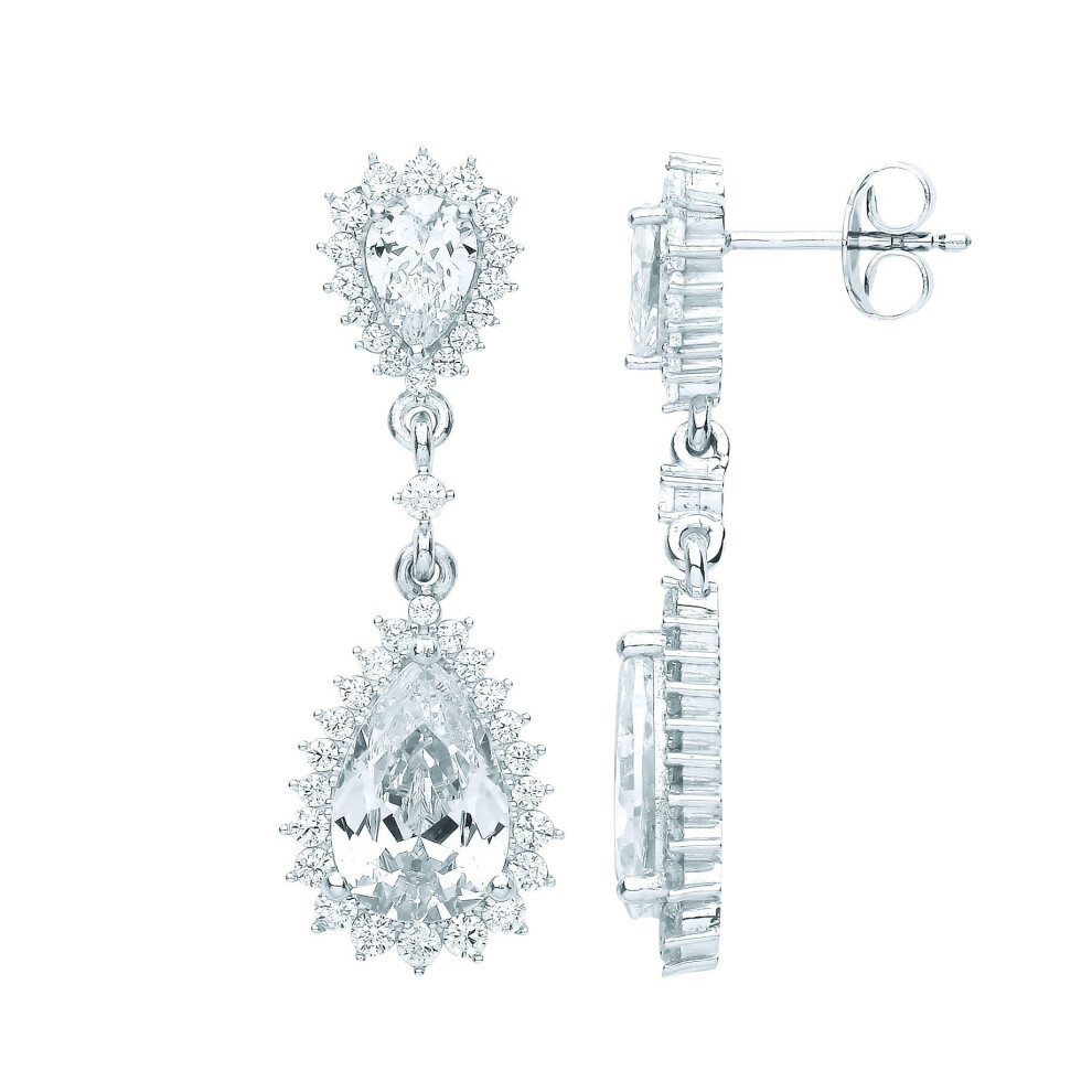 Jewelco London Ladies Rhodium Plated Sterling Pear Cz Fiery Snowflake Chandelier Cluster Drop Earrings - Eag1085 Silver