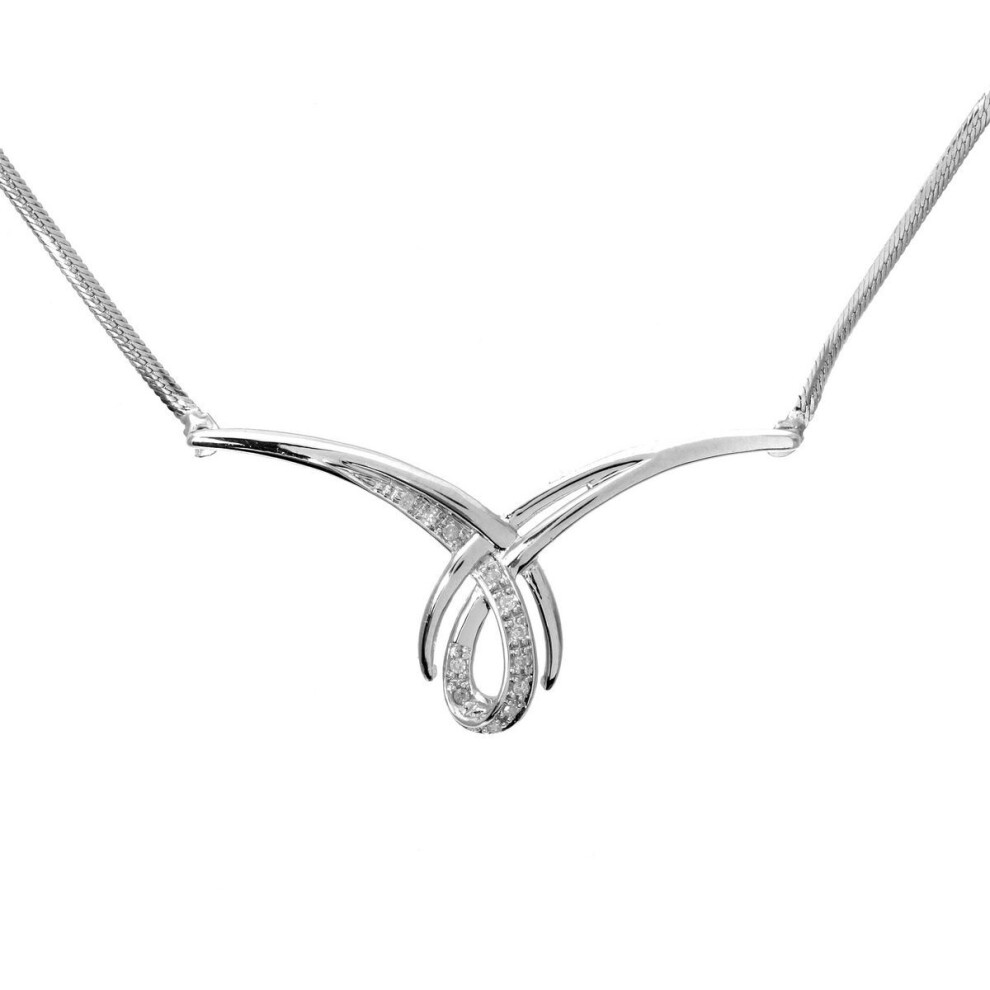 Jewelco London 9Ct White Gold Round 5Pts Diamond Winged Teardrop Loop Lavalier Necklace 18 Inch 46Cm - Pneaxl01483w