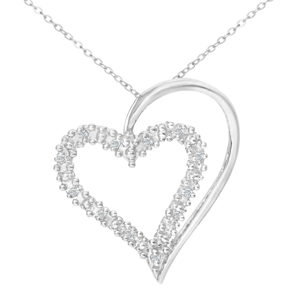 Jewelco London 9Ct White Gold Round 5Pts Diamond Heart Pendant Necklace 18 Inch 46Cm - Pp0axl3175w