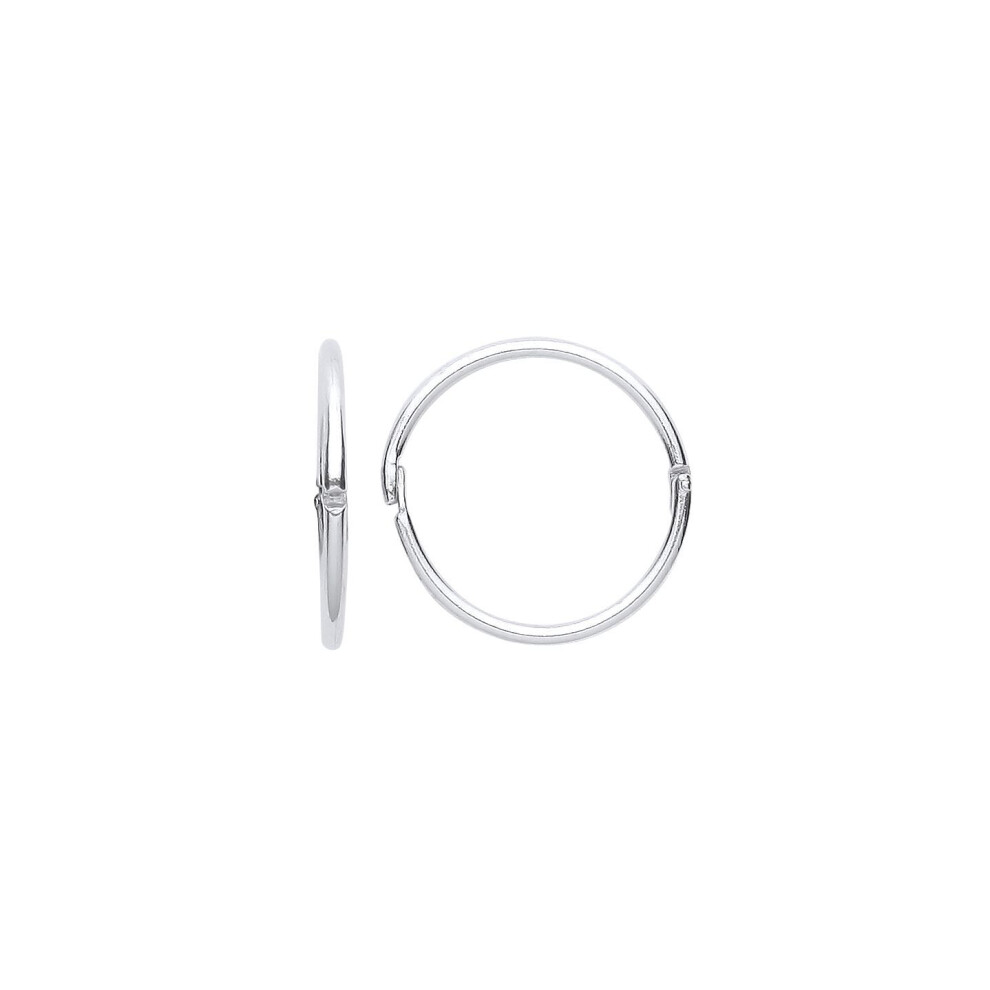 Jewelco London Ladies Rhodium Plated Sterling Hinged Sleeper Hoop Earrings 12Mm 1Mm - Er113 Silver