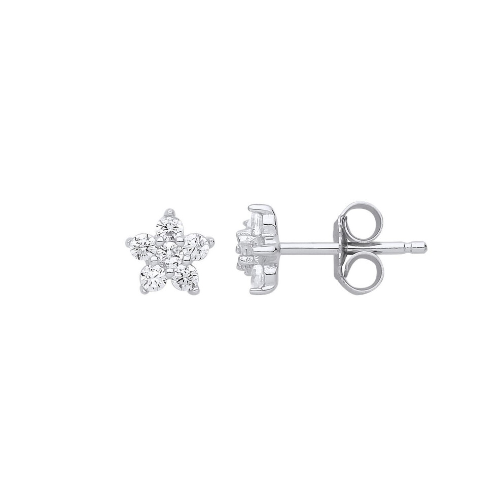 Jewelco London Ladies Sterling Cubic Zirconia Daisy Star Cluster Stud Earrings - Gve800 Silver